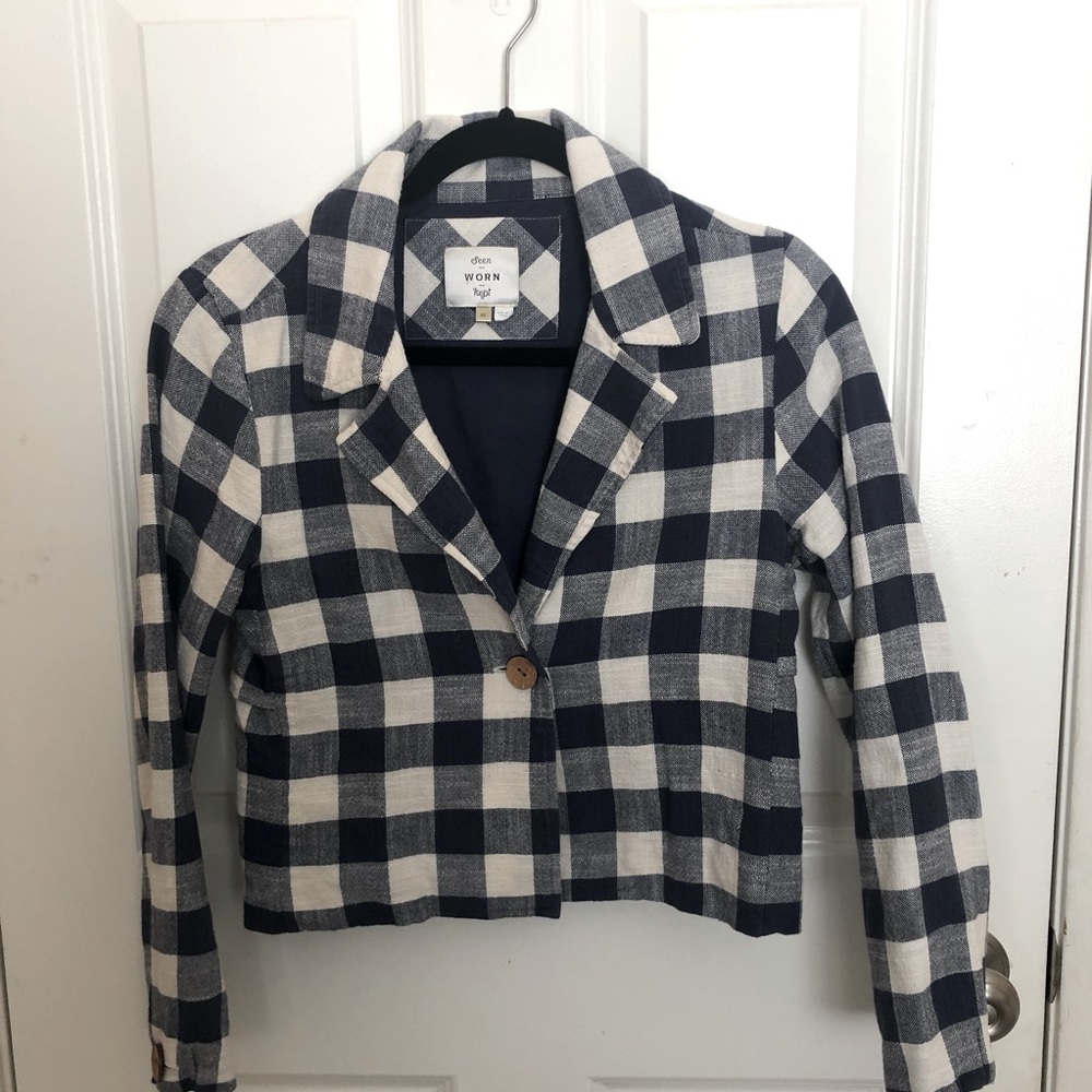 Seen Worn Kept Anthropologie brand blue checked jacket